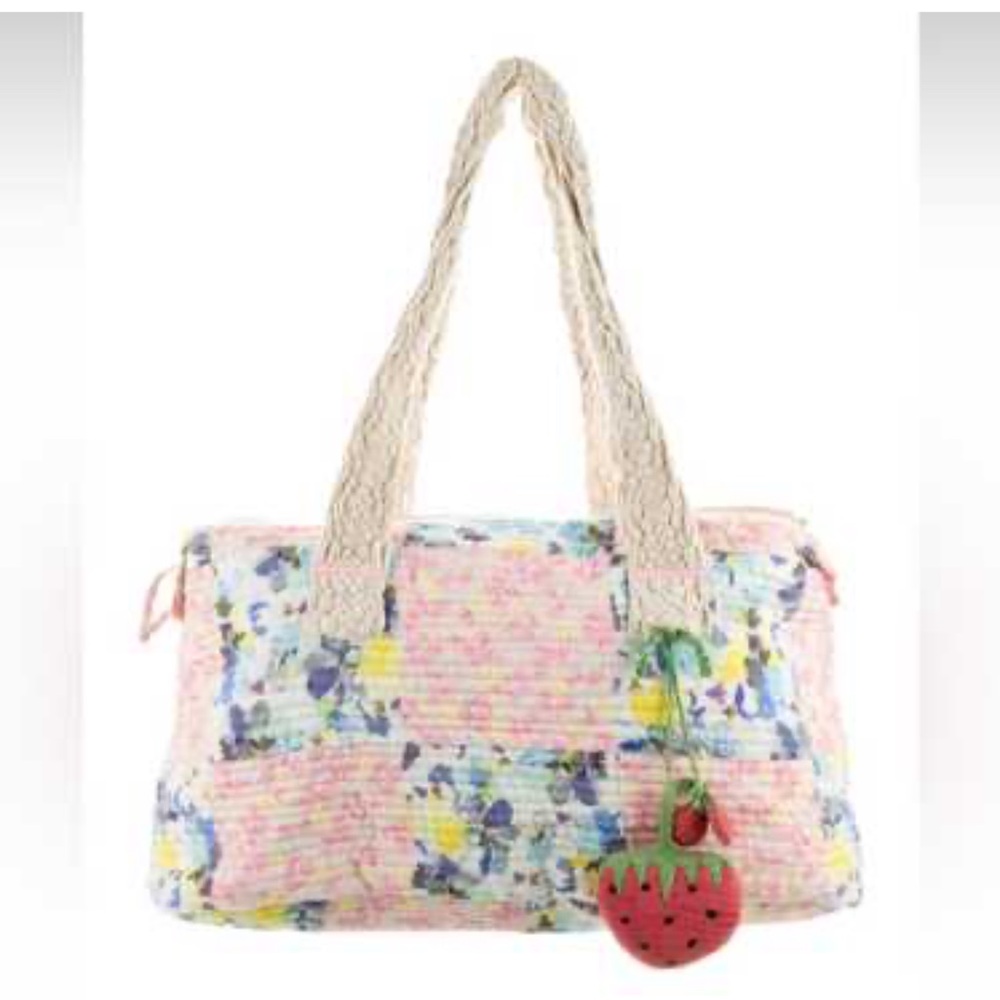 LoveShackFancy Floral Patchwork Tote with Strawbe… - image 1